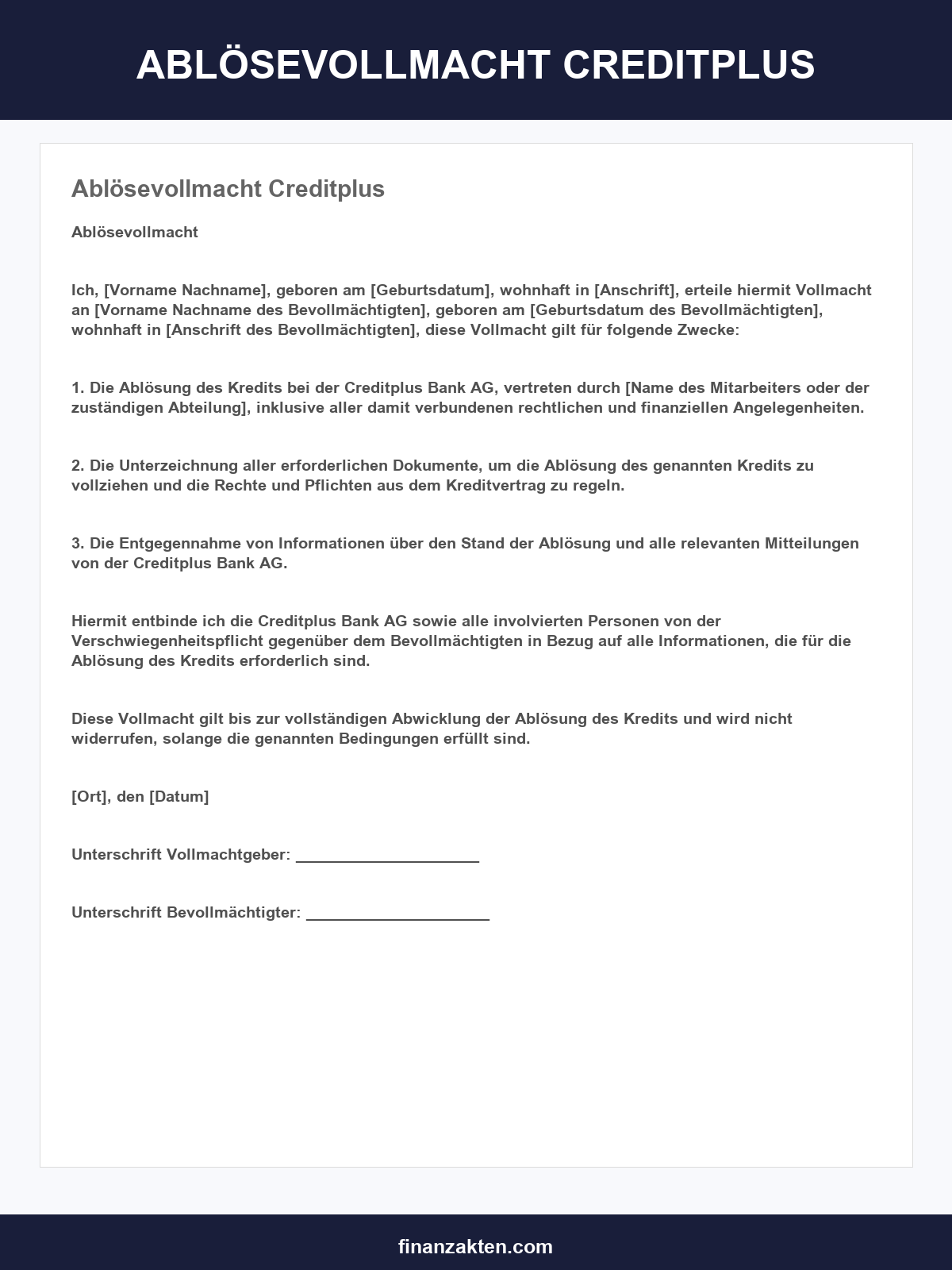 Ablösevollmacht Creditplus