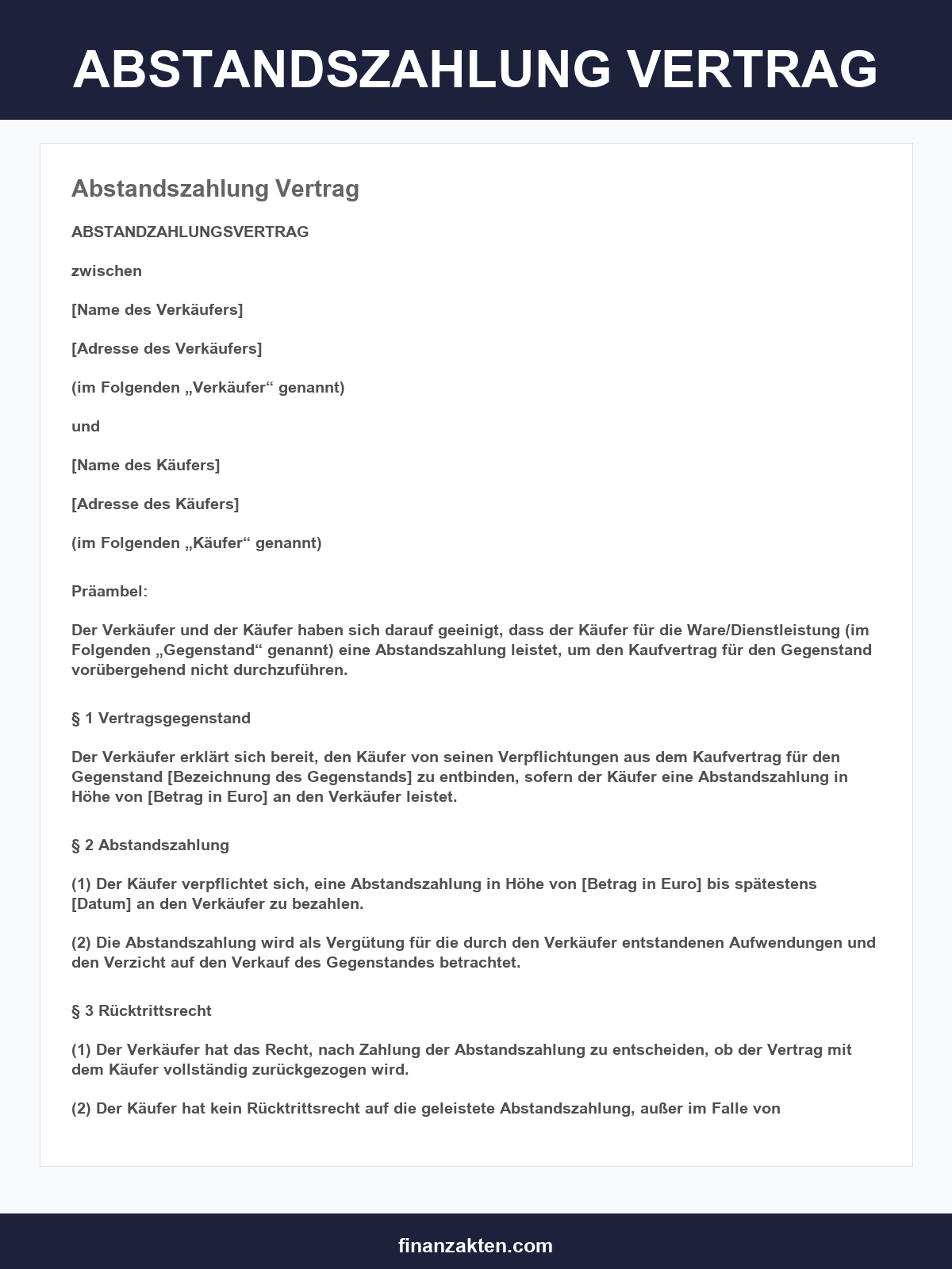 Abstandszahlung Vertrag Muster