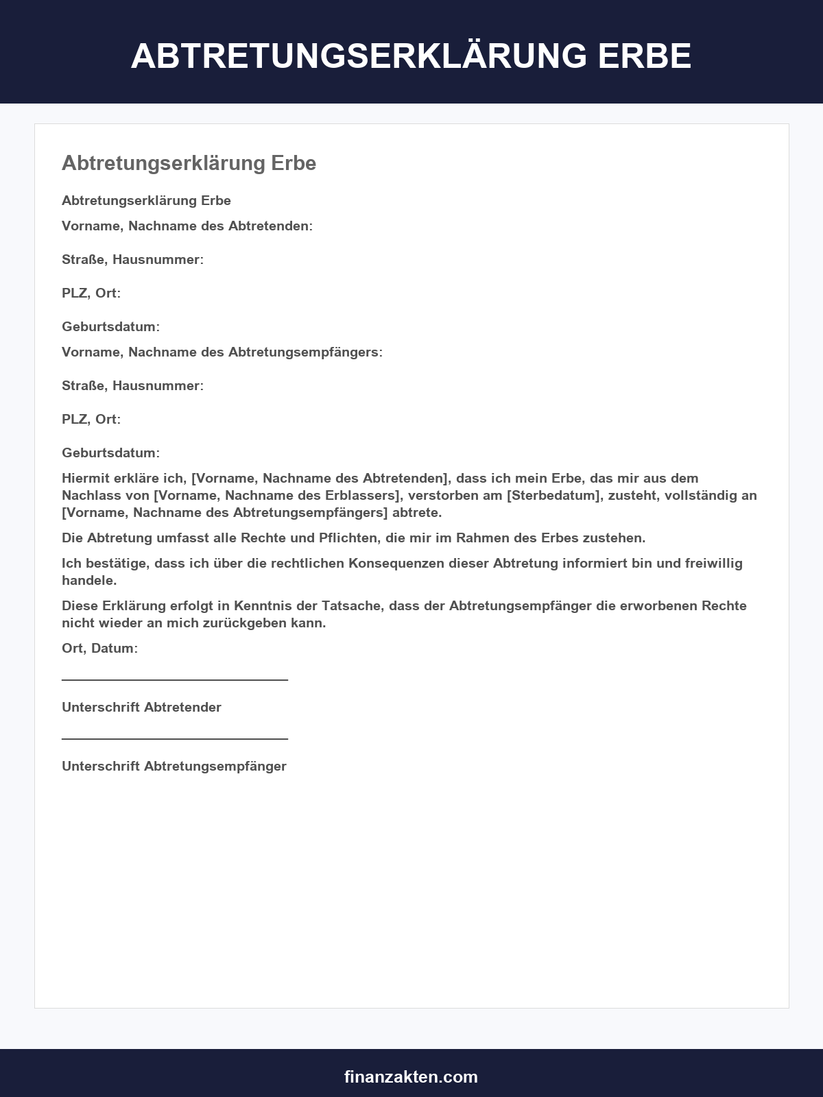 Abtretungserklärung Erbe Vorlage