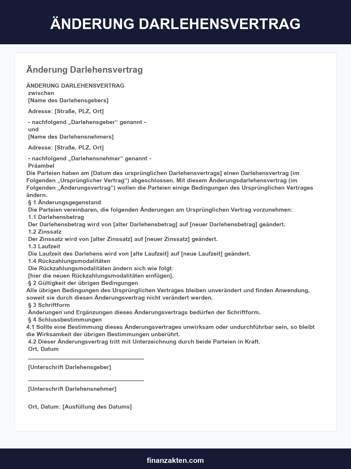 Änderung Darlehensvertrag Muster