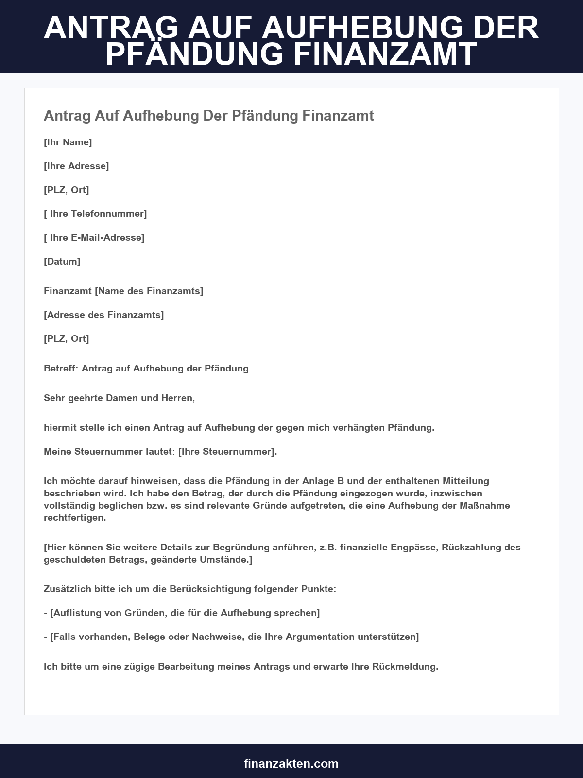 Antrag Auf Aufhebung Der Pfändung Finanzamt Muster