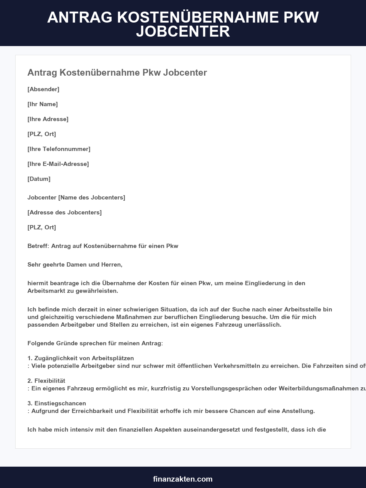 Antrag Kostenübernahme Pkw Jobcenter