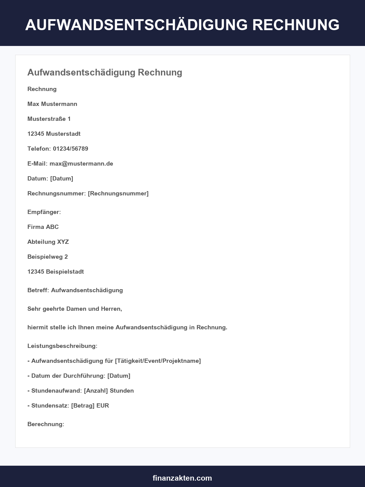 Aufwandsentschädigung Rechnung Vorlage