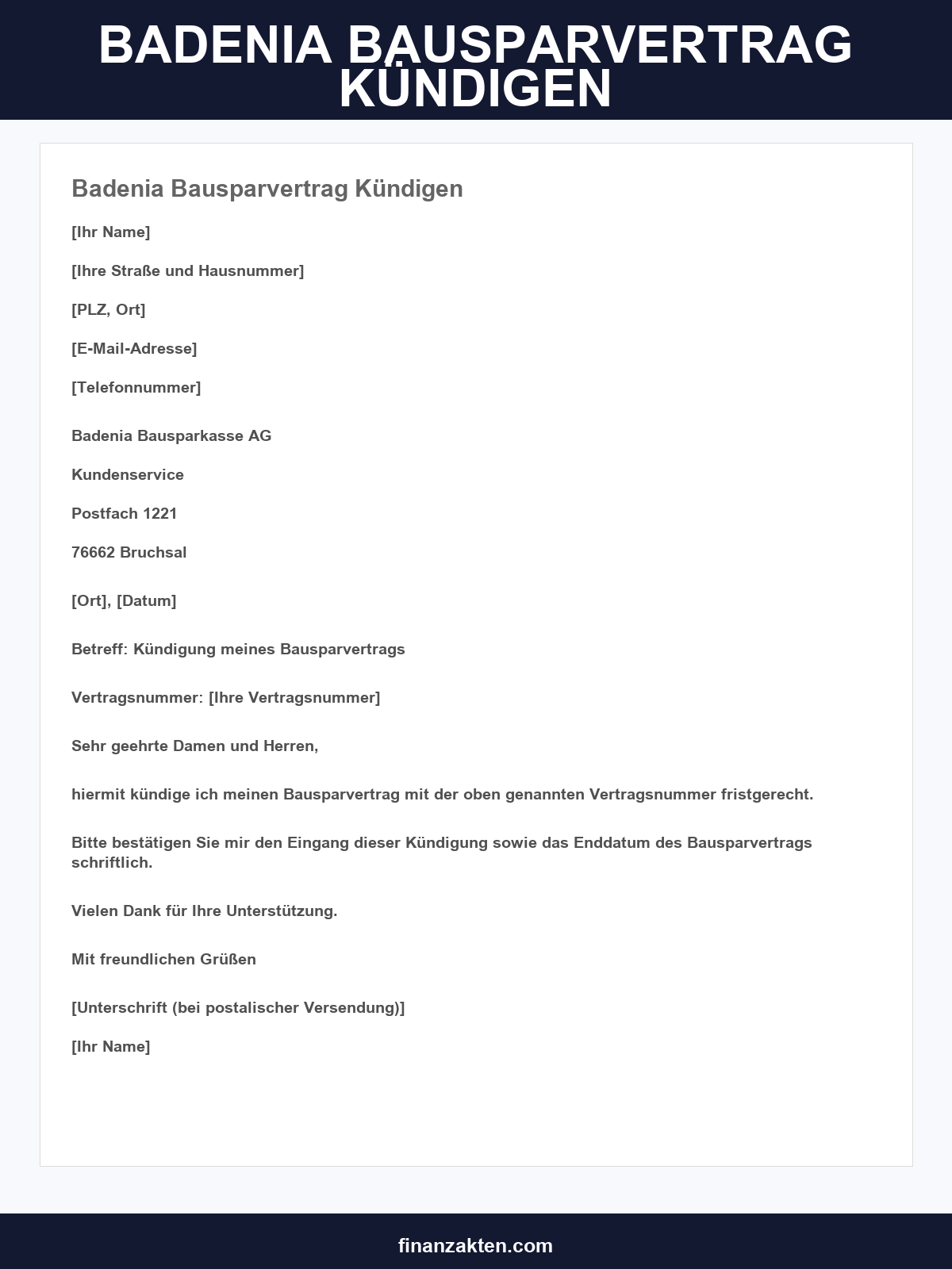 Badenia Bausparvertrag Kündigen Vorlage