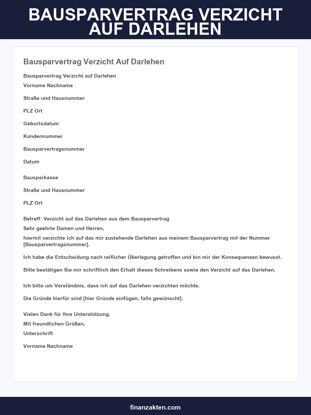 Bausparvertrag Verzicht Auf Darlehen Muster