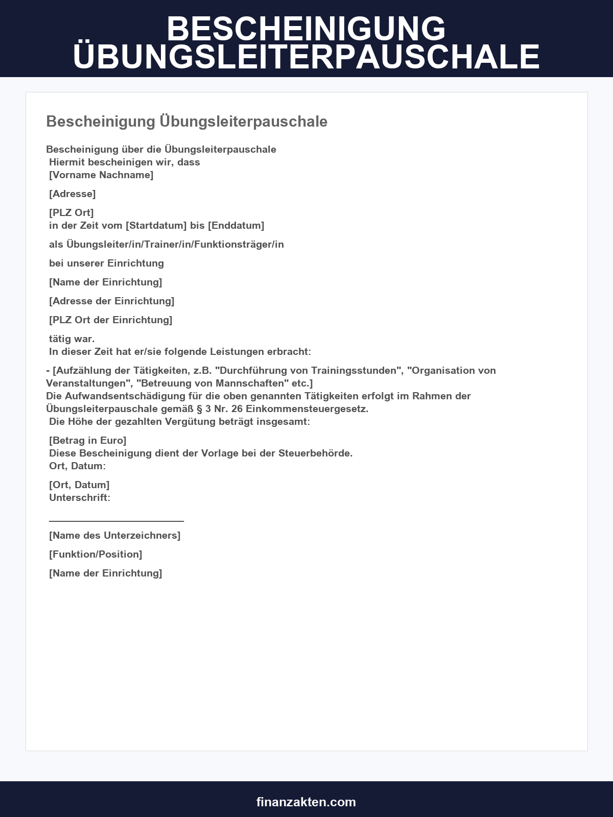 Bescheinigung Übungsleiterpauschale Vorlage