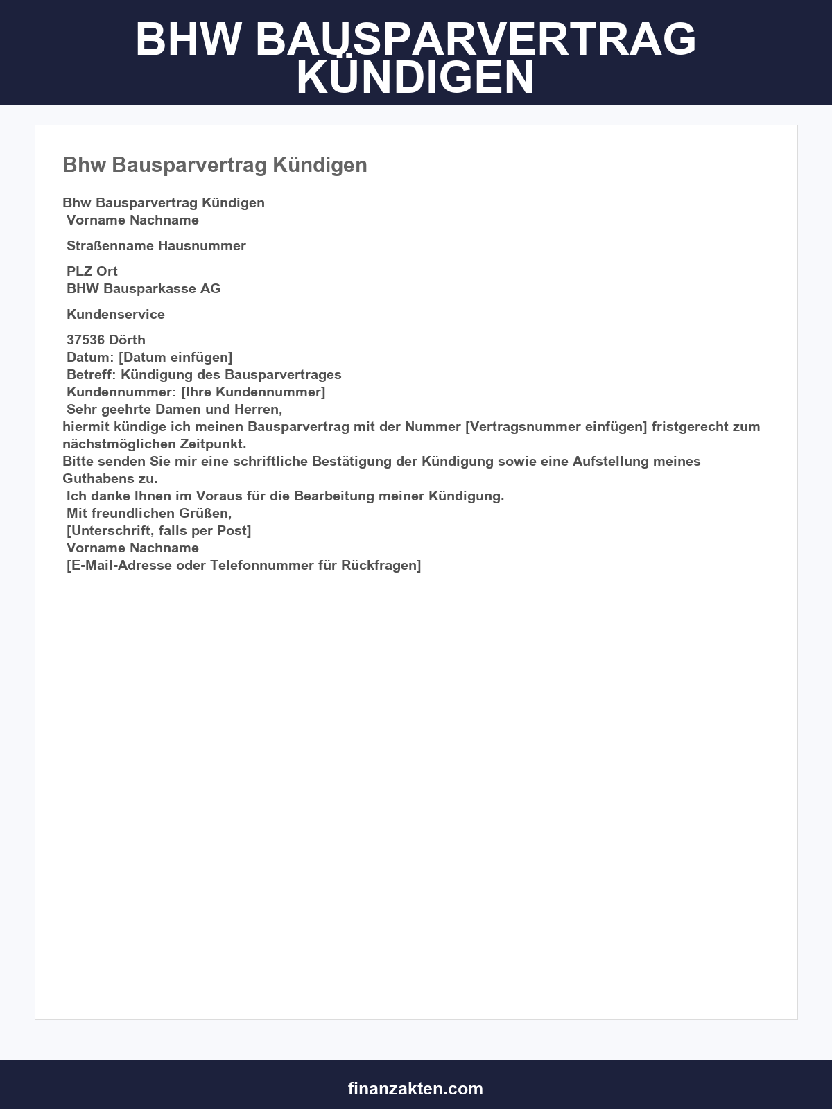 Bhw Bausparvertrag Kündigen Vorlage