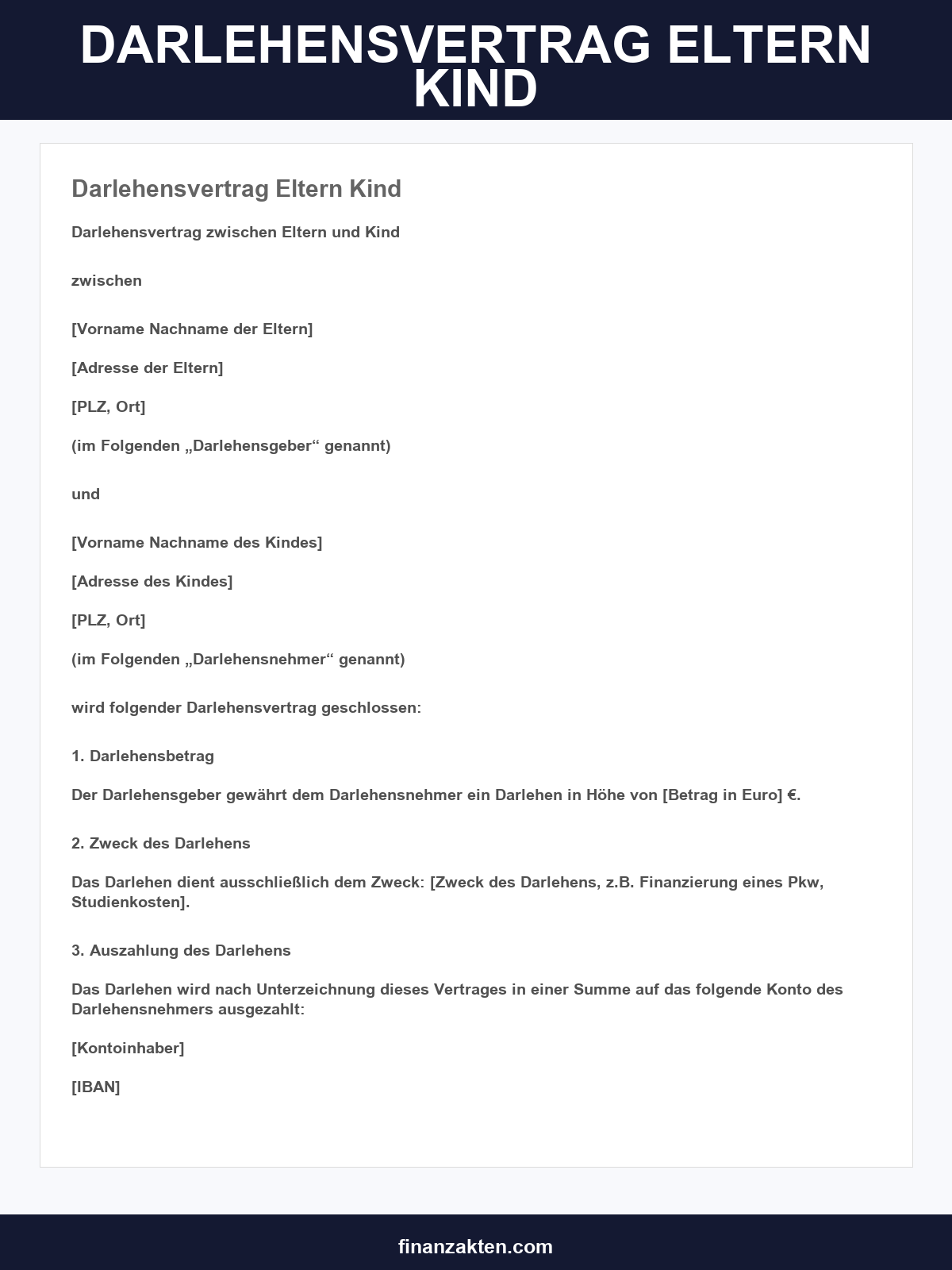 Darlehensvertrag Eltern Kind Muster