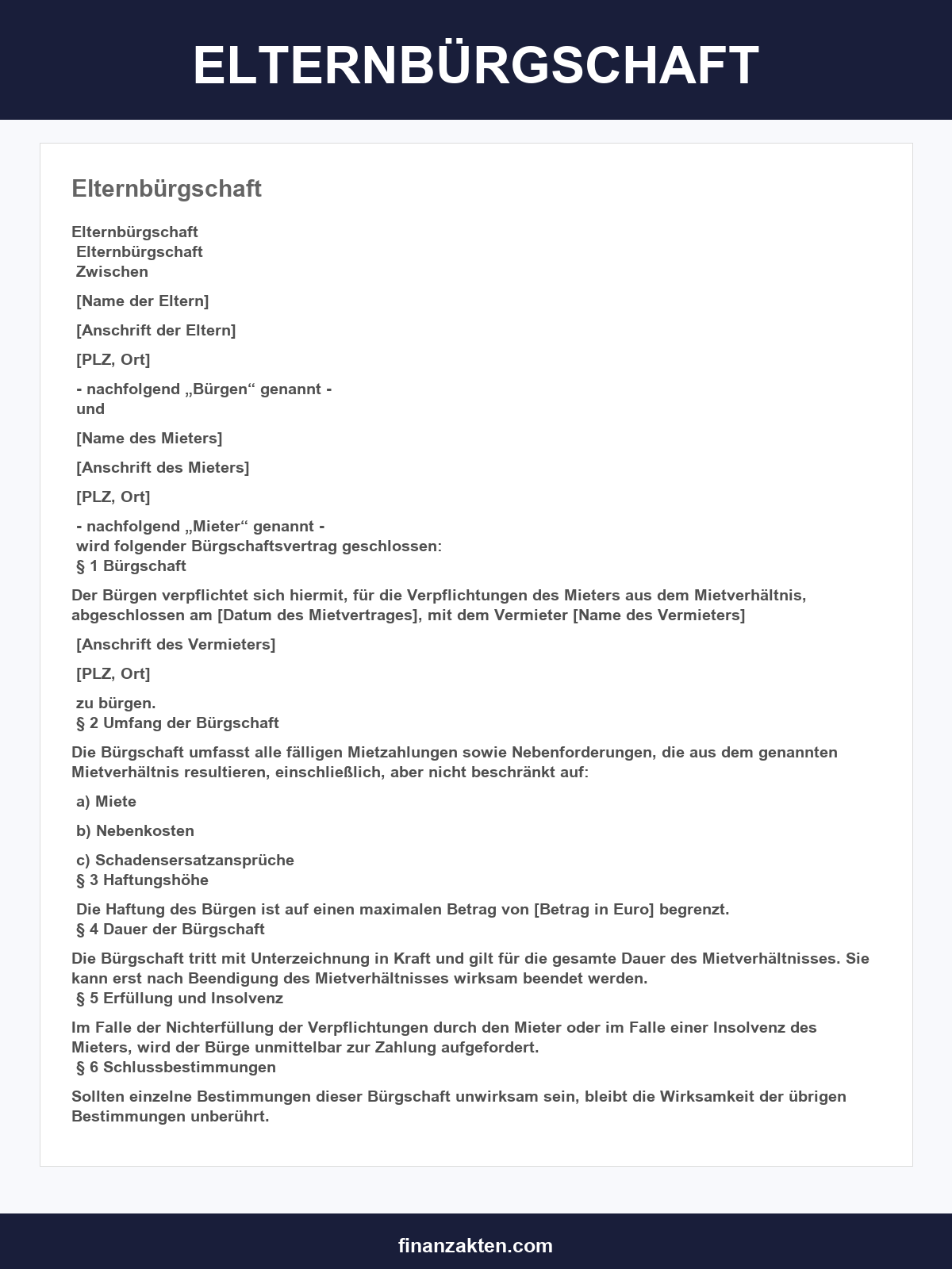 Elternbürgschaft Vorlage