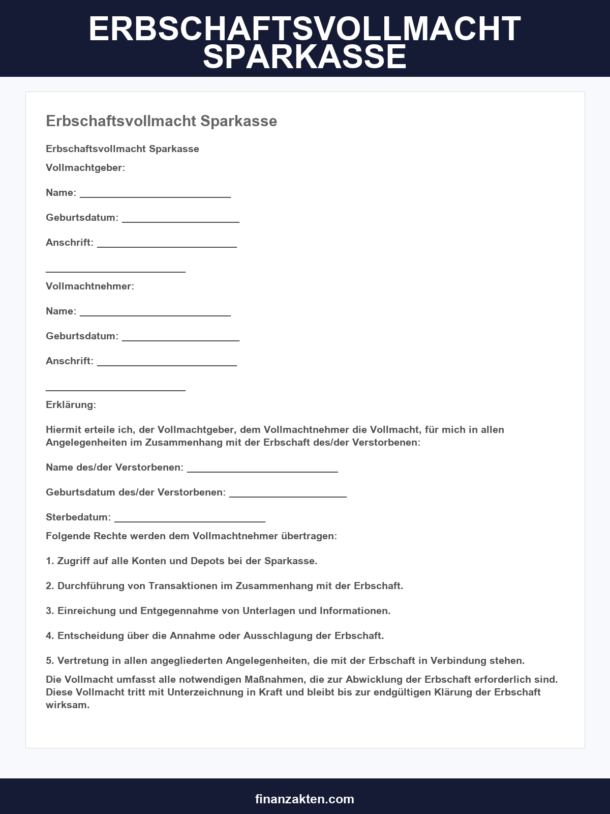 Erbschaftsvollmacht Sparkasse