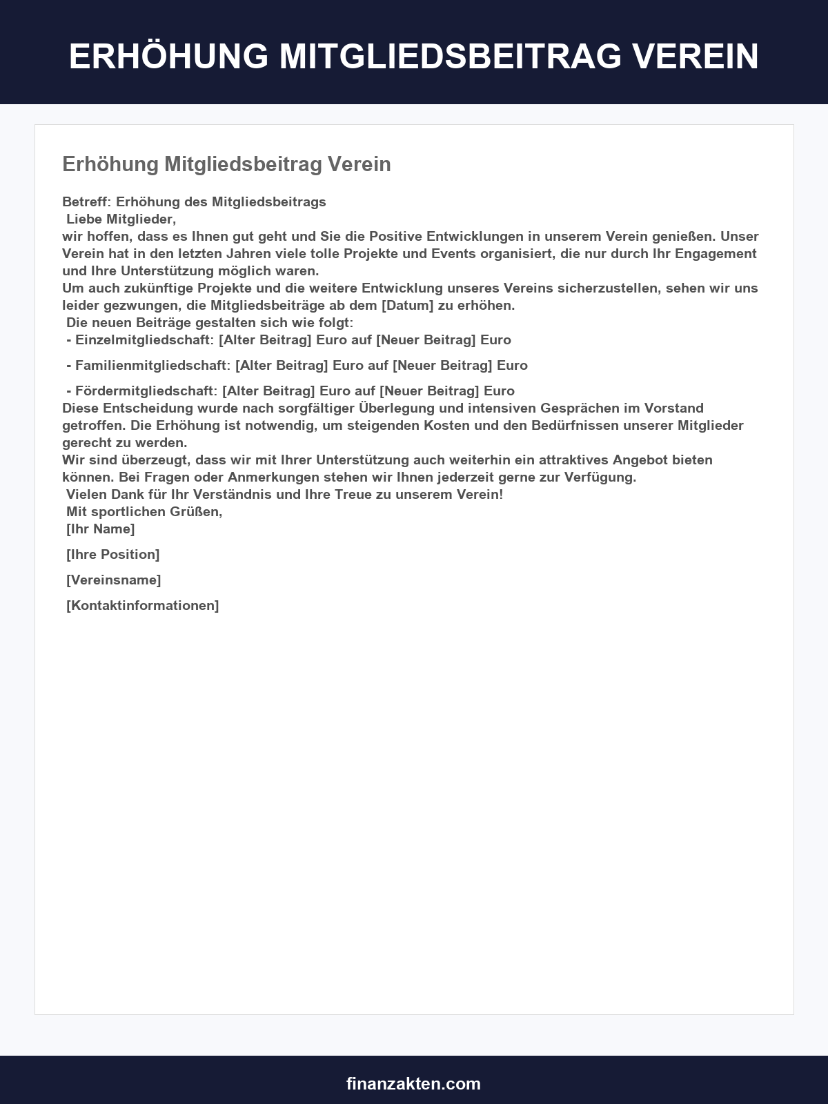 Erhöhung Mitgliedsbeitrag Verein Vorlage