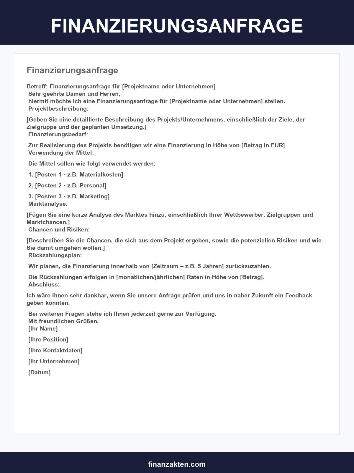 Finanzierungsanfrage Muster
