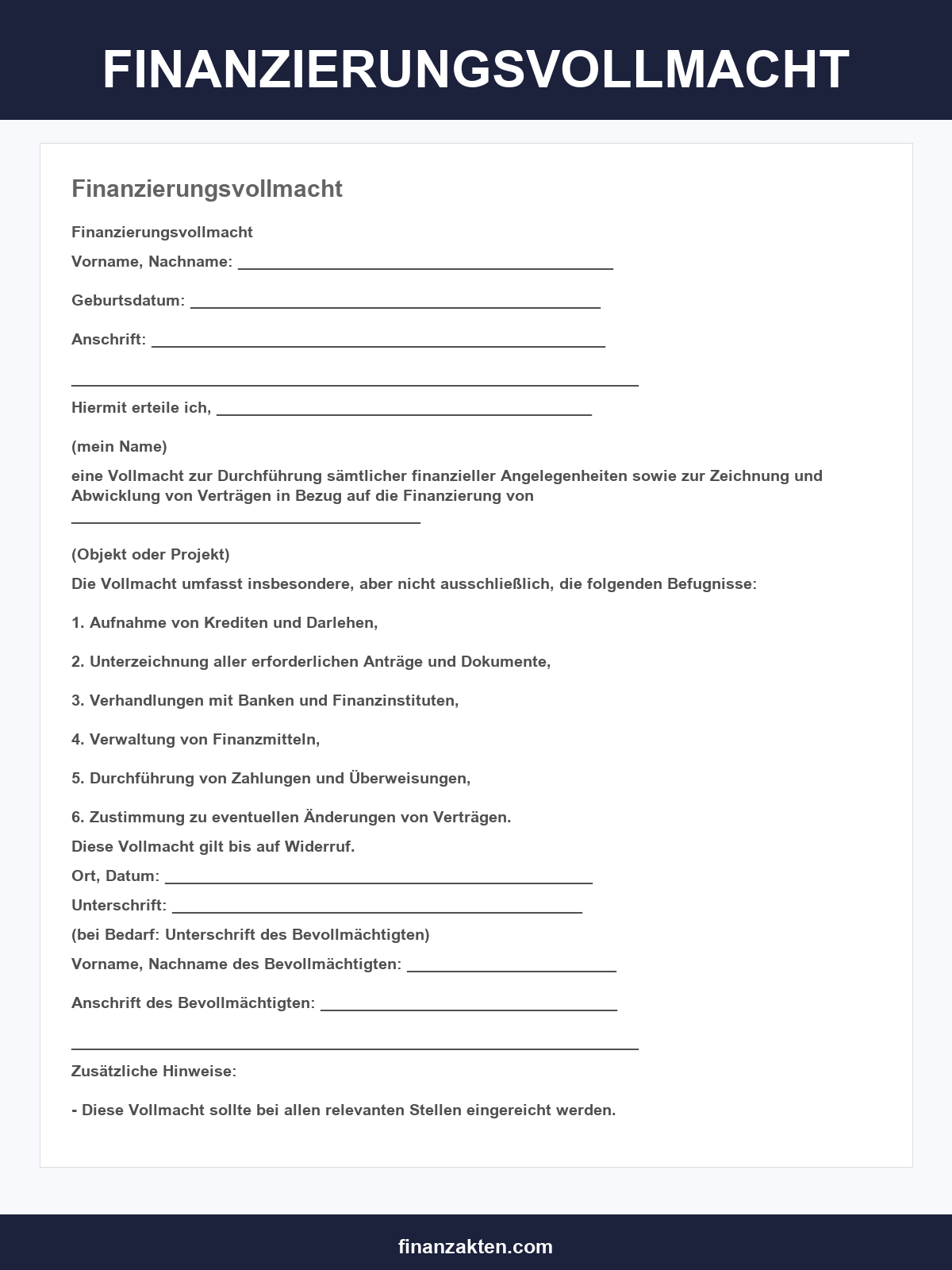 Finanzierungsvollmacht Muster