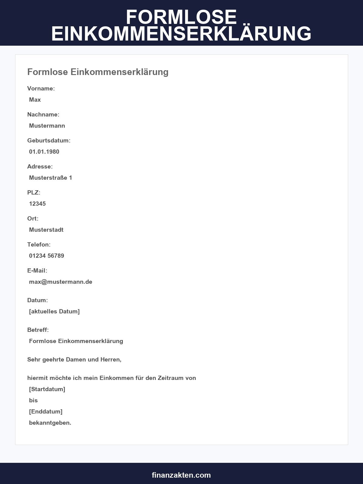Formlose Einkommenserklärung Muster