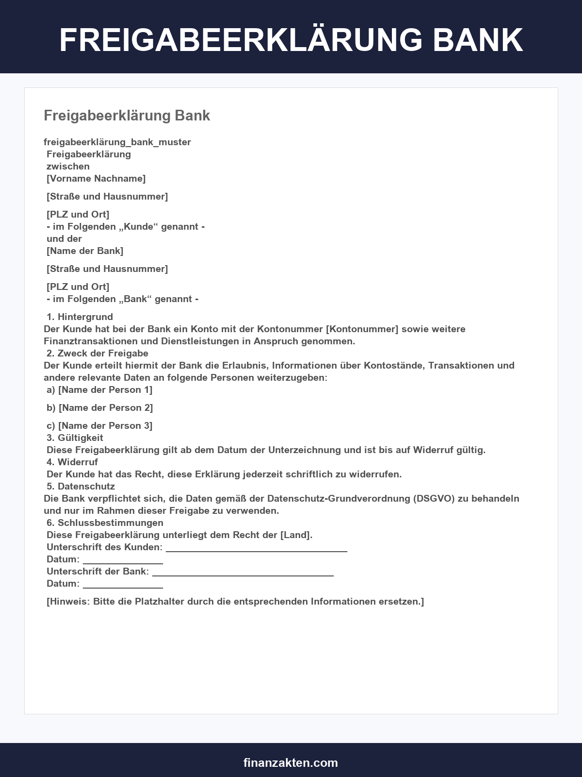 Freigabeerklärung Bank Muster