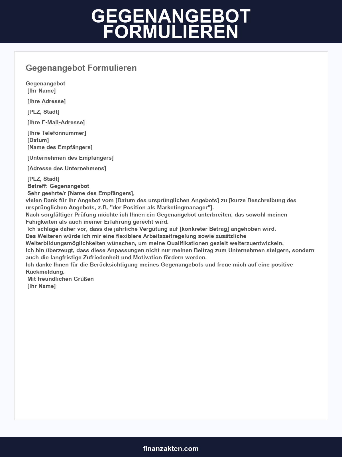 Gegenangebot Formulieren