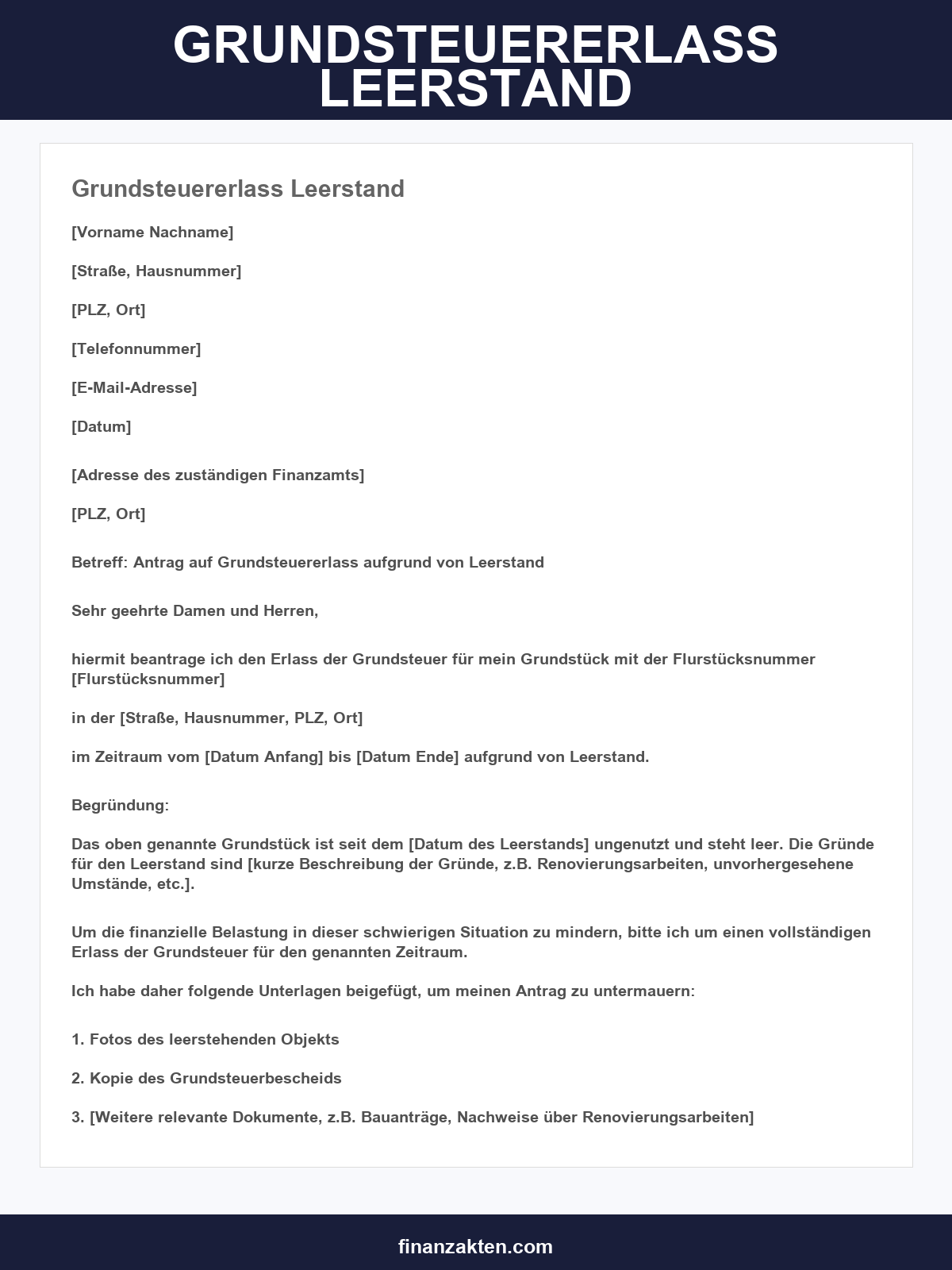 Grundsteuererlass Leerstand Musterbrief