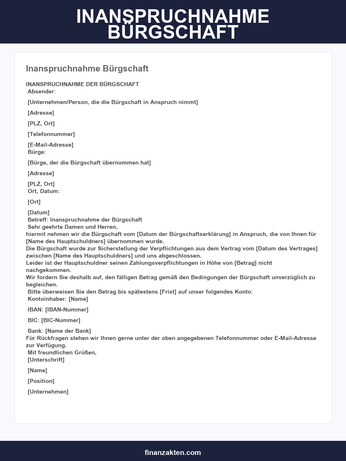 Inanspruchnahme Bürgschaft Muster