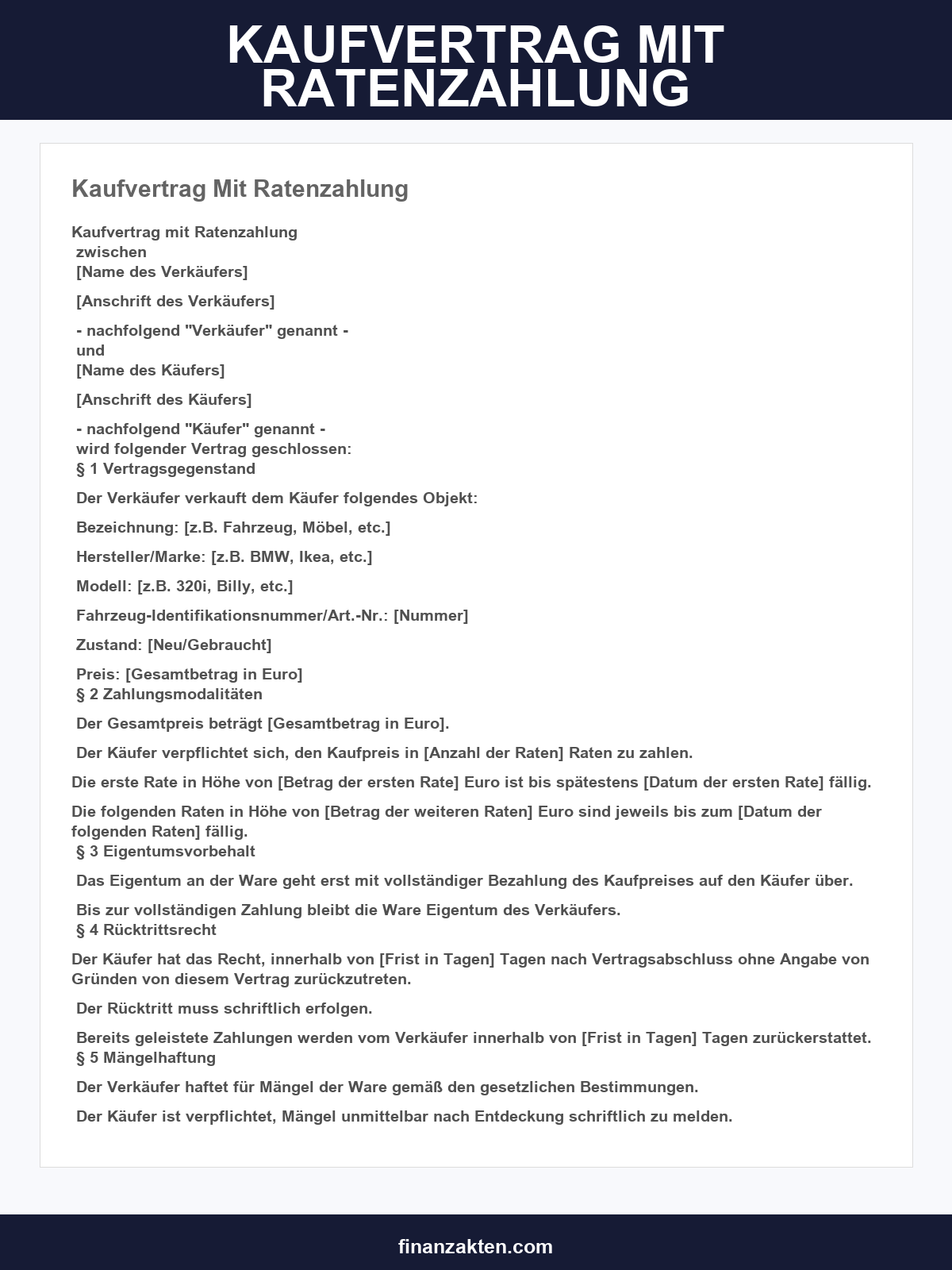 Kaufvertrag Mit Ratenzahlung