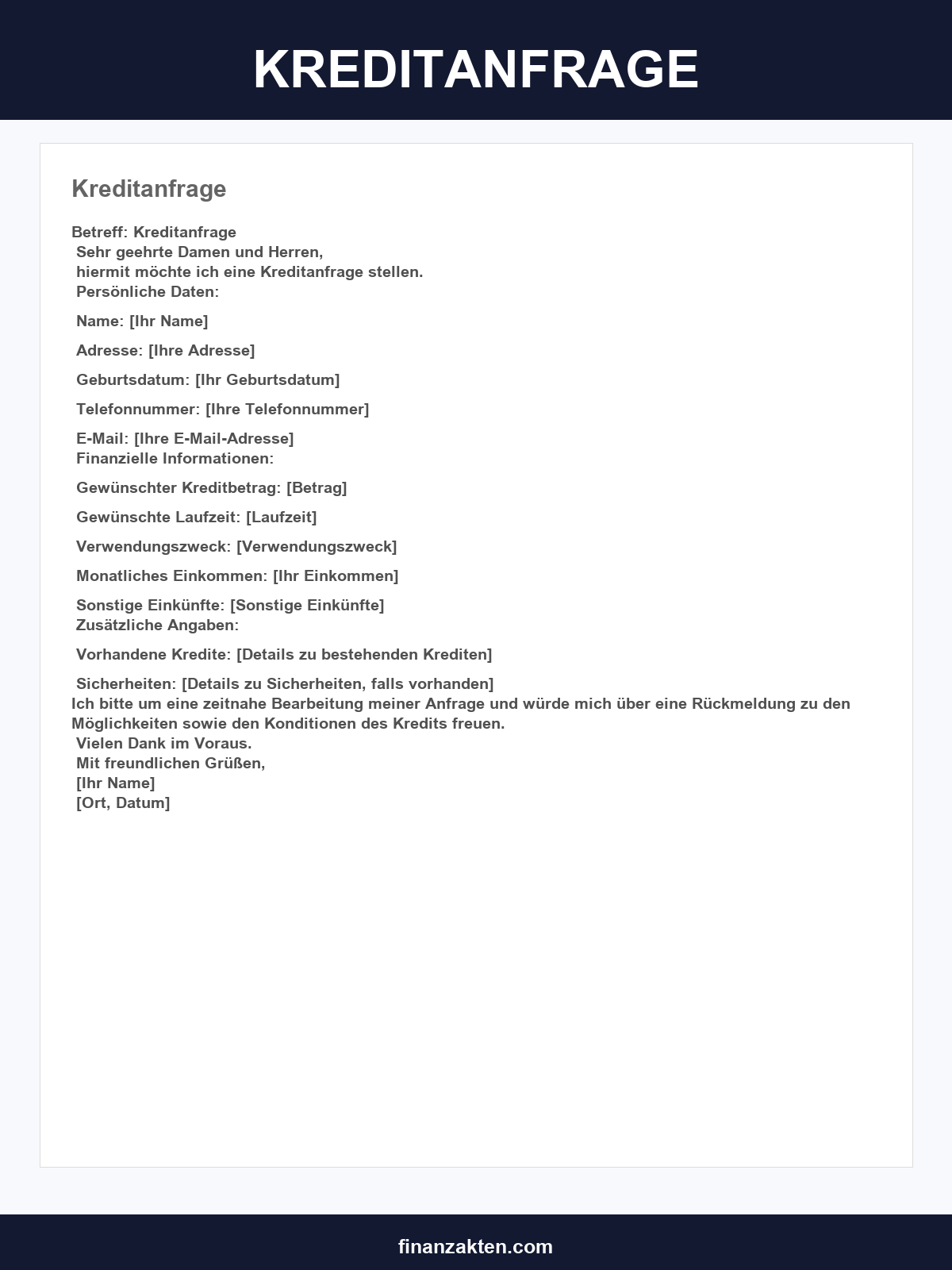 Kreditanfrage Musterschreiben