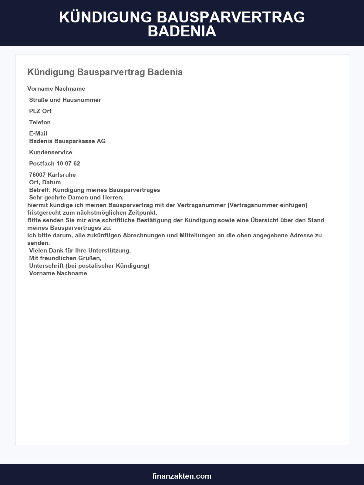 Kündigung Bausparvertrag Badenia Vorlage