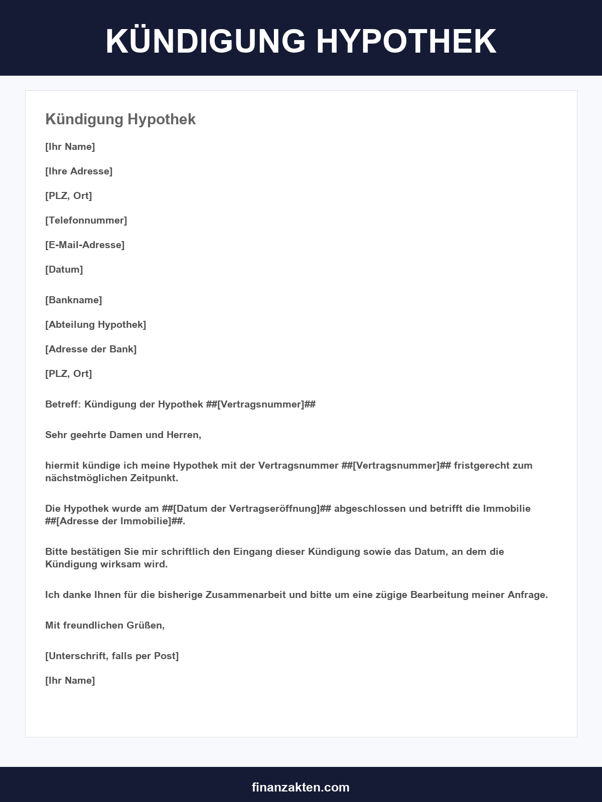 Kündigung Hypothek Vorlage