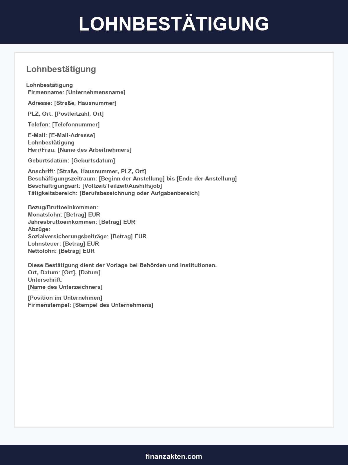 Lohnbestätigung Vorlage