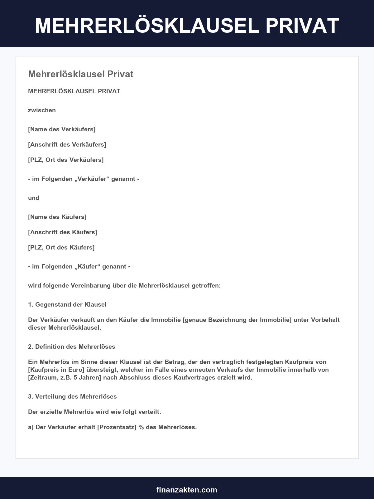 Mehrerlösklausel Privat