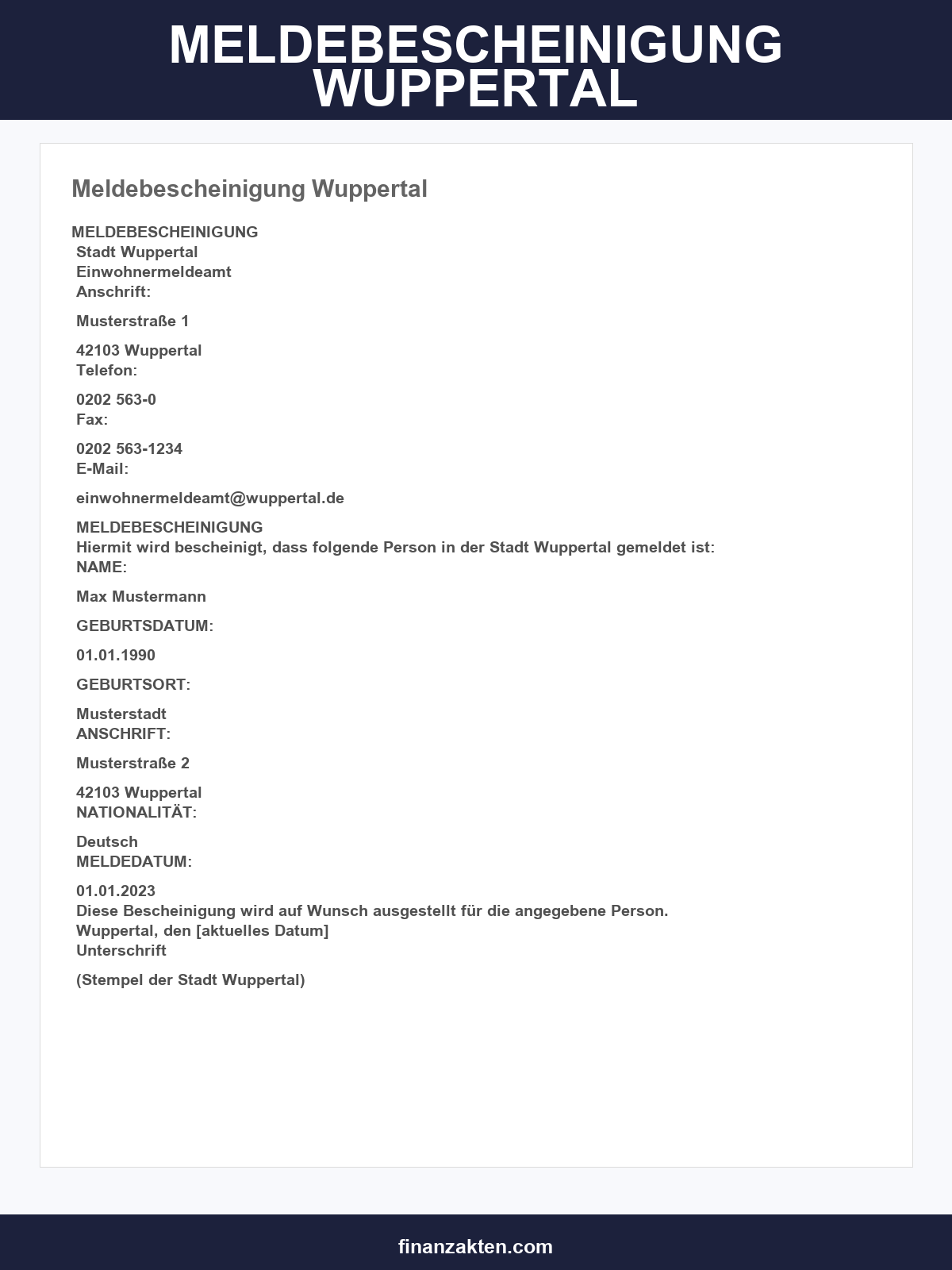 Meldebescheinigung Wuppertal