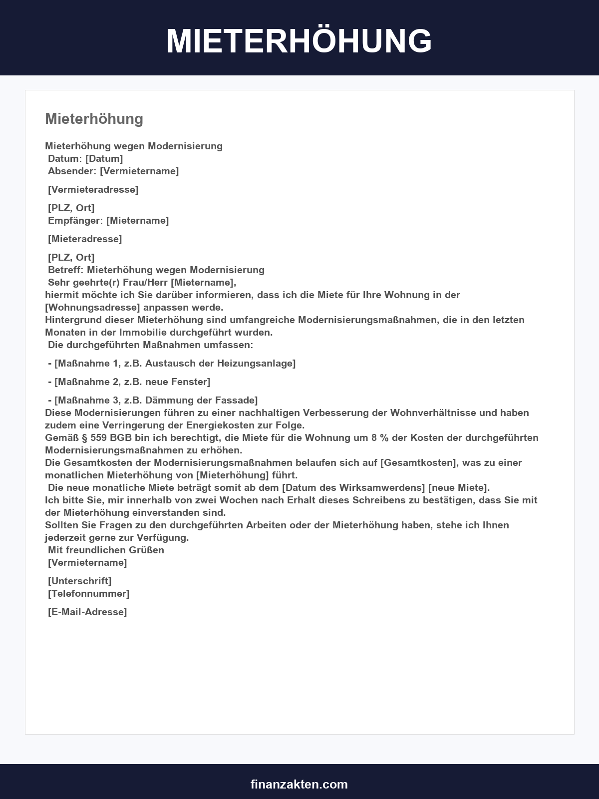 Mieterhöhung Vorlage