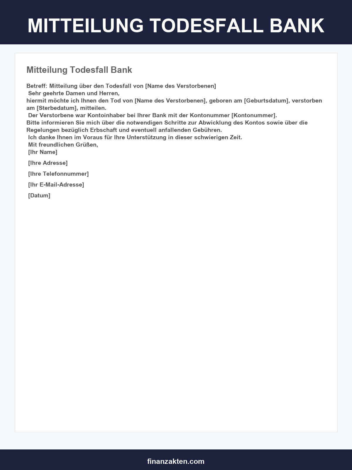 Musterbrief Mitteilung Todesfall Bank