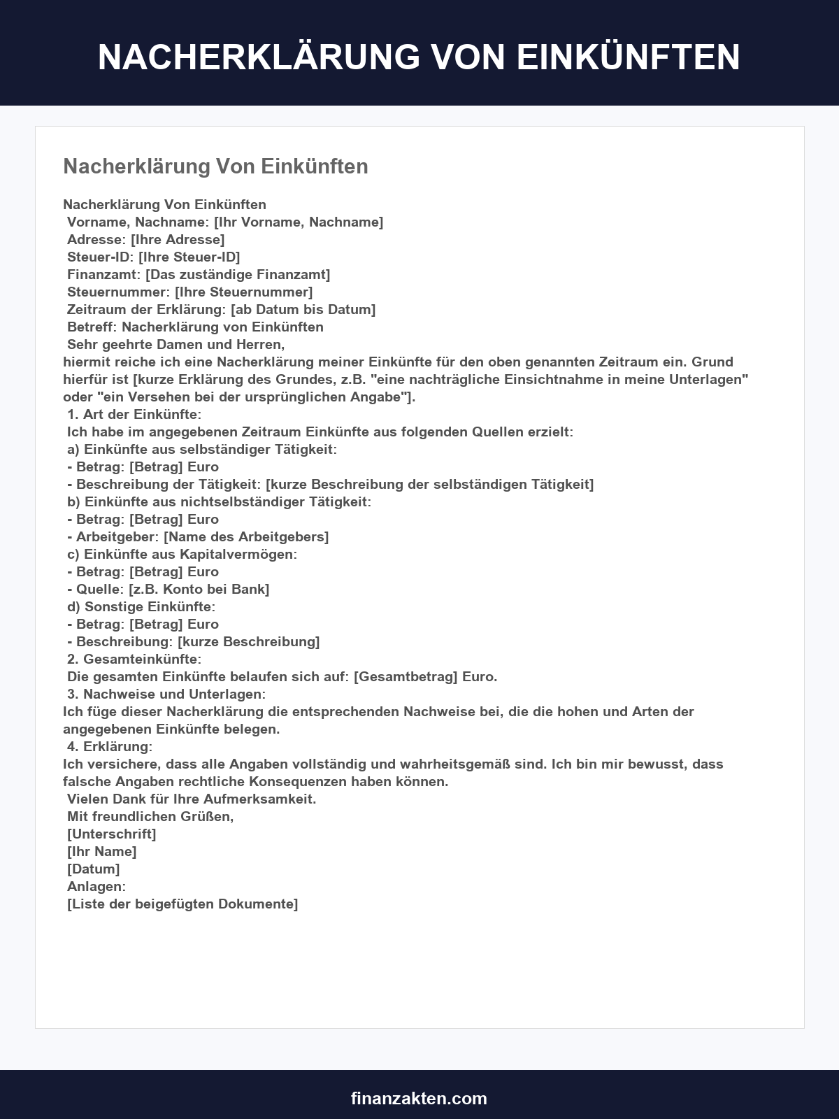 Nacherklärung Von Einkünften Muster
