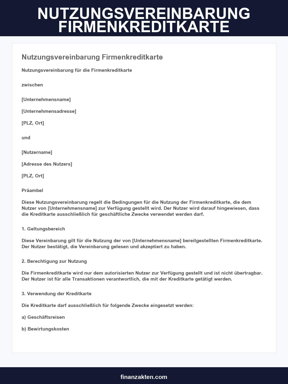 Nutzungsvereinbarung Firmenkreditkarte