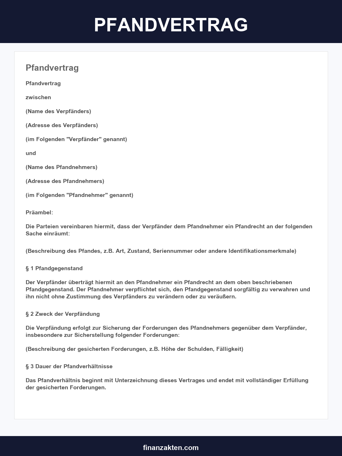 Pfandvertrag Muster