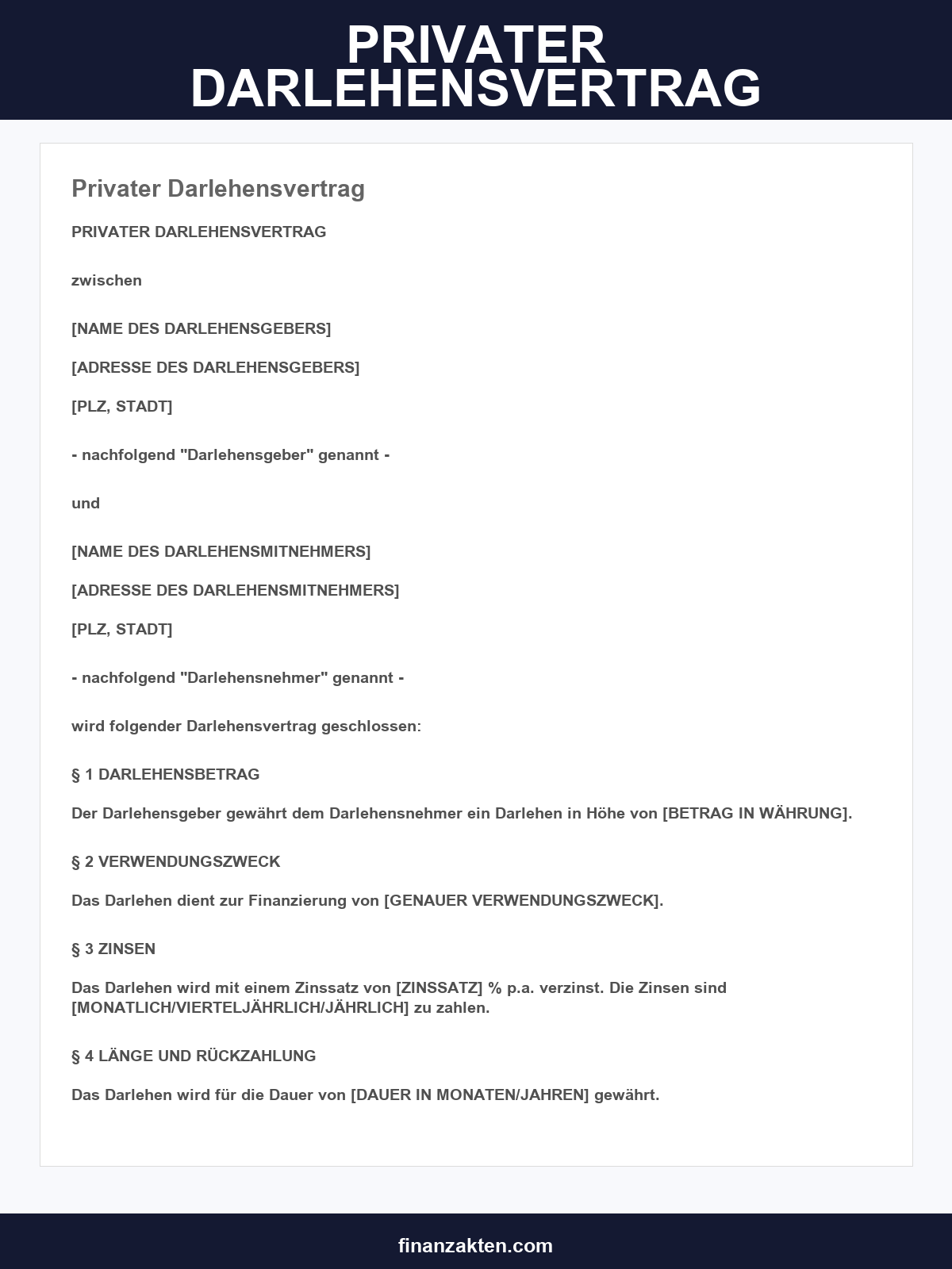 Privater Darlehensvertrag Vorlage