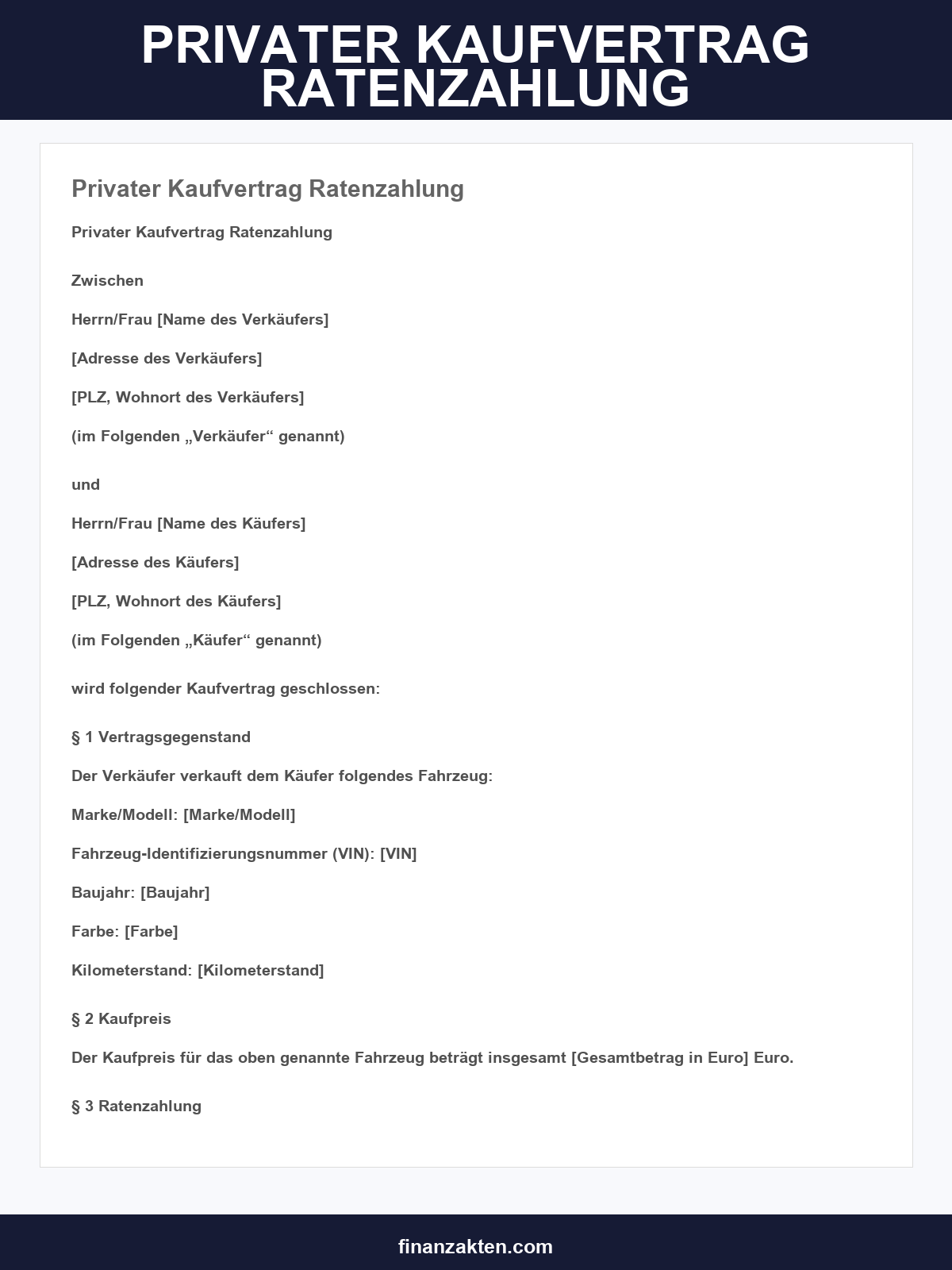 Privater Kaufvertrag Ratenzahlung