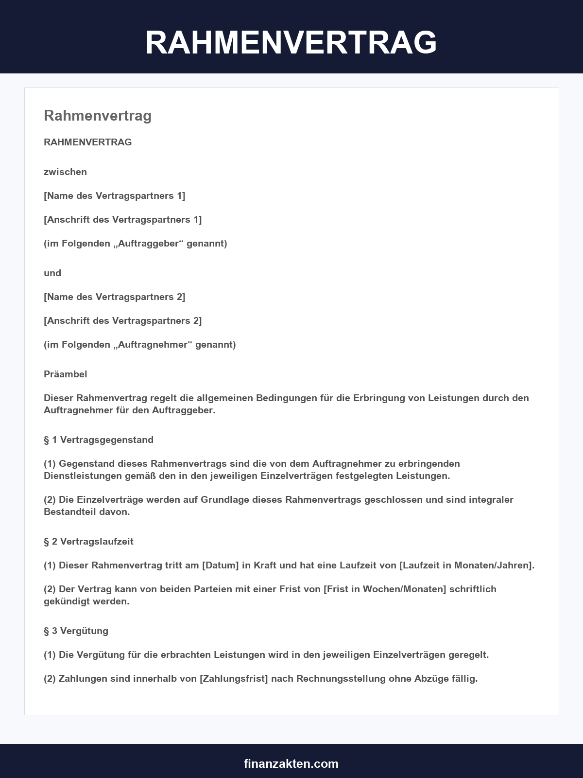 Rahmenvertrag Vorlage