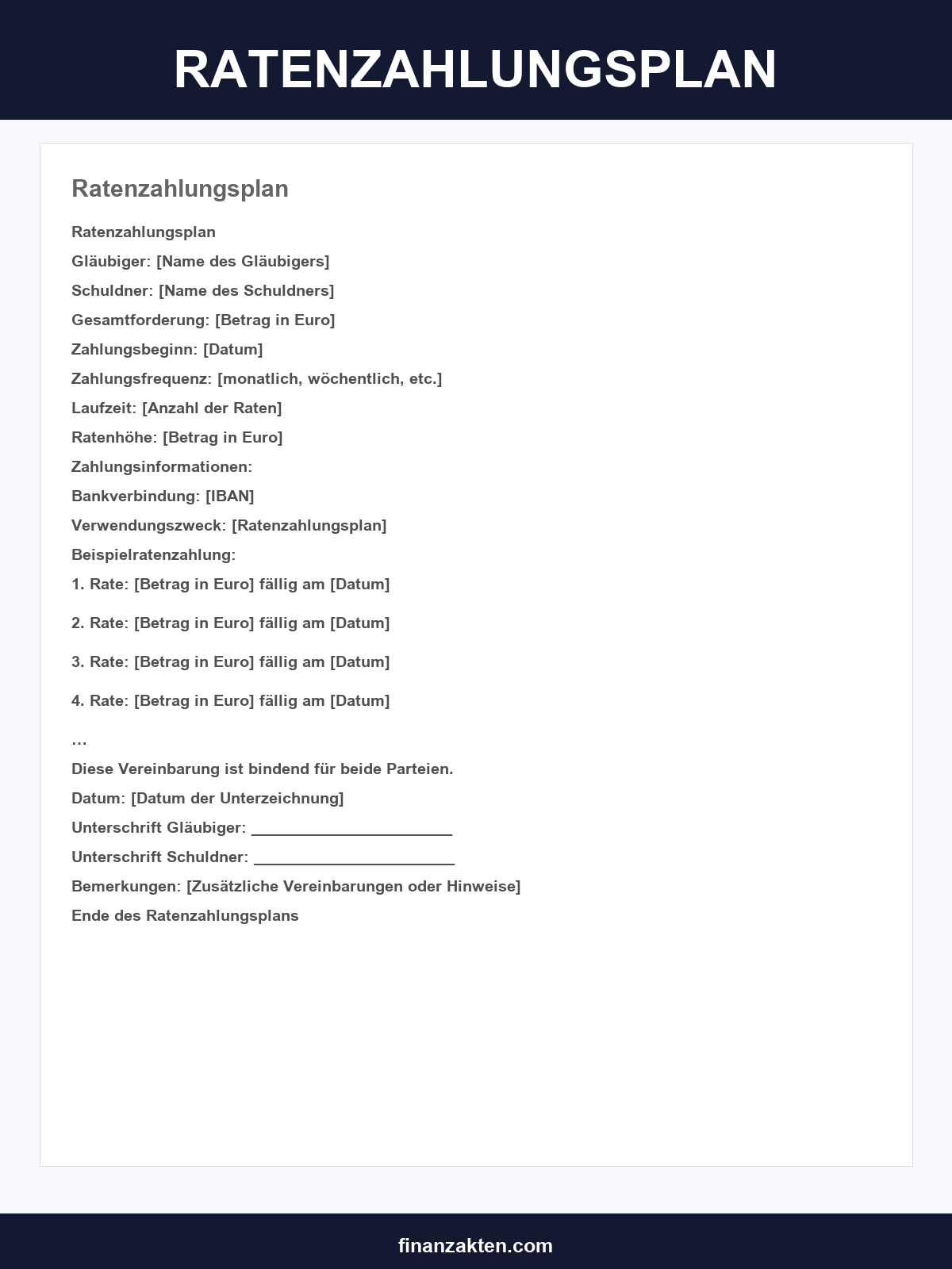 Ratenzahlungsplan Vorlage