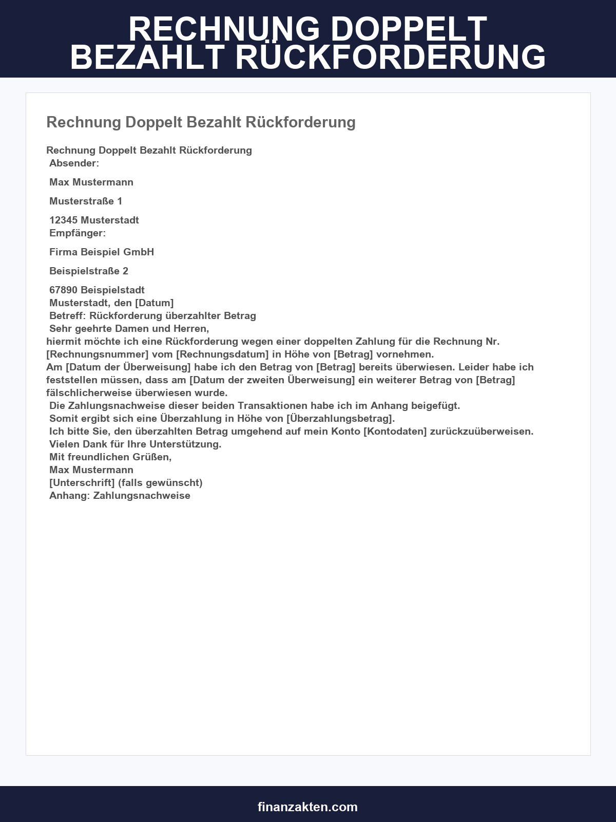 Rechnung Doppelt Bezahlt Rückforderung Musterbrief