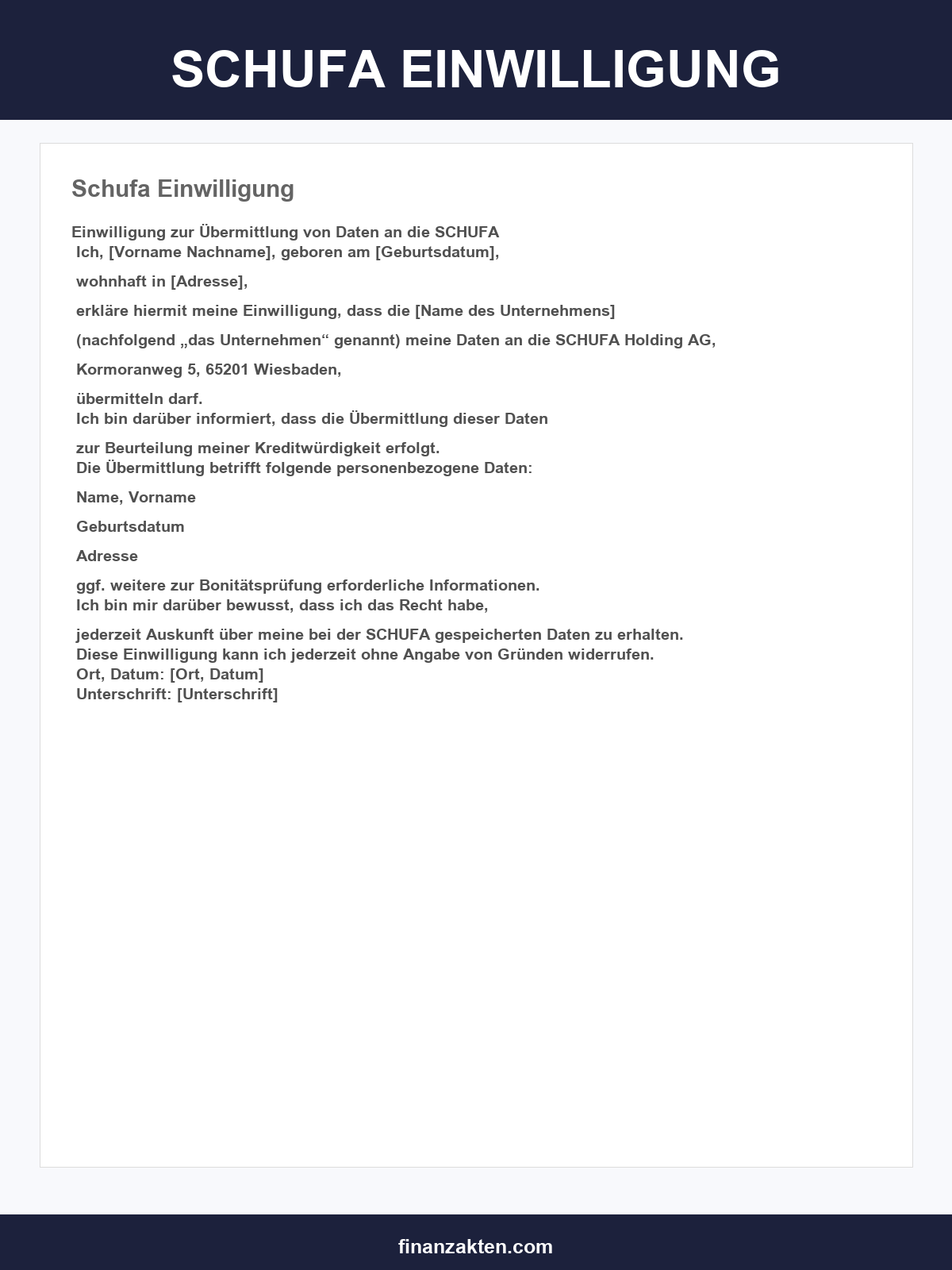 Schufa Einwilligung Vorlage
