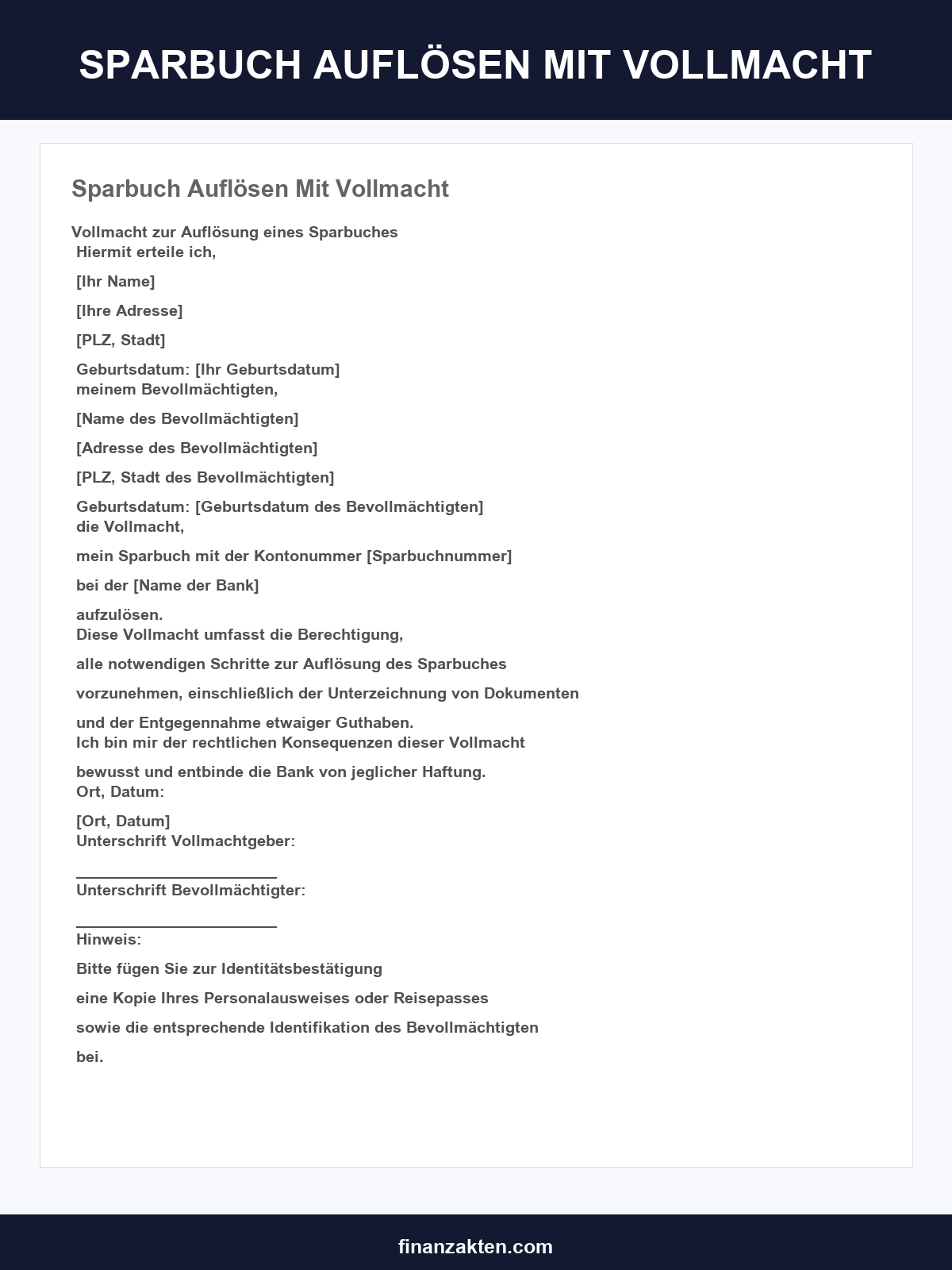 Sparbuch Auflösen Mit Vollmacht