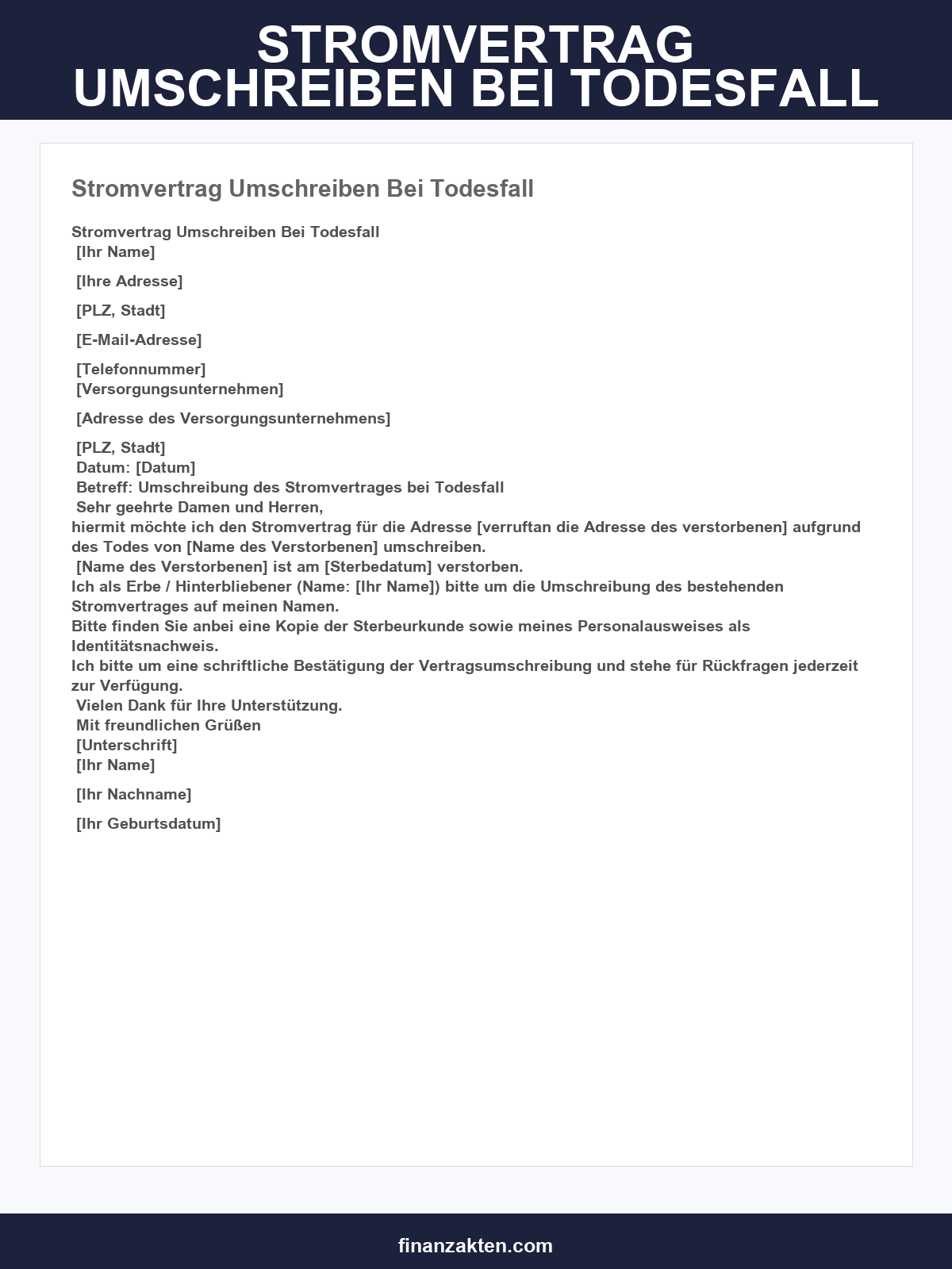 Stromvertrag Umschreiben Bei Todesfall Vorlage