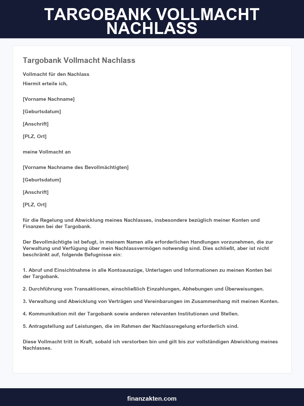 Targobank Vollmacht Nachlass