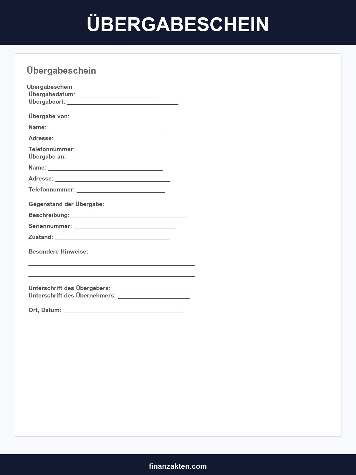 Übergabeschein Vorlage