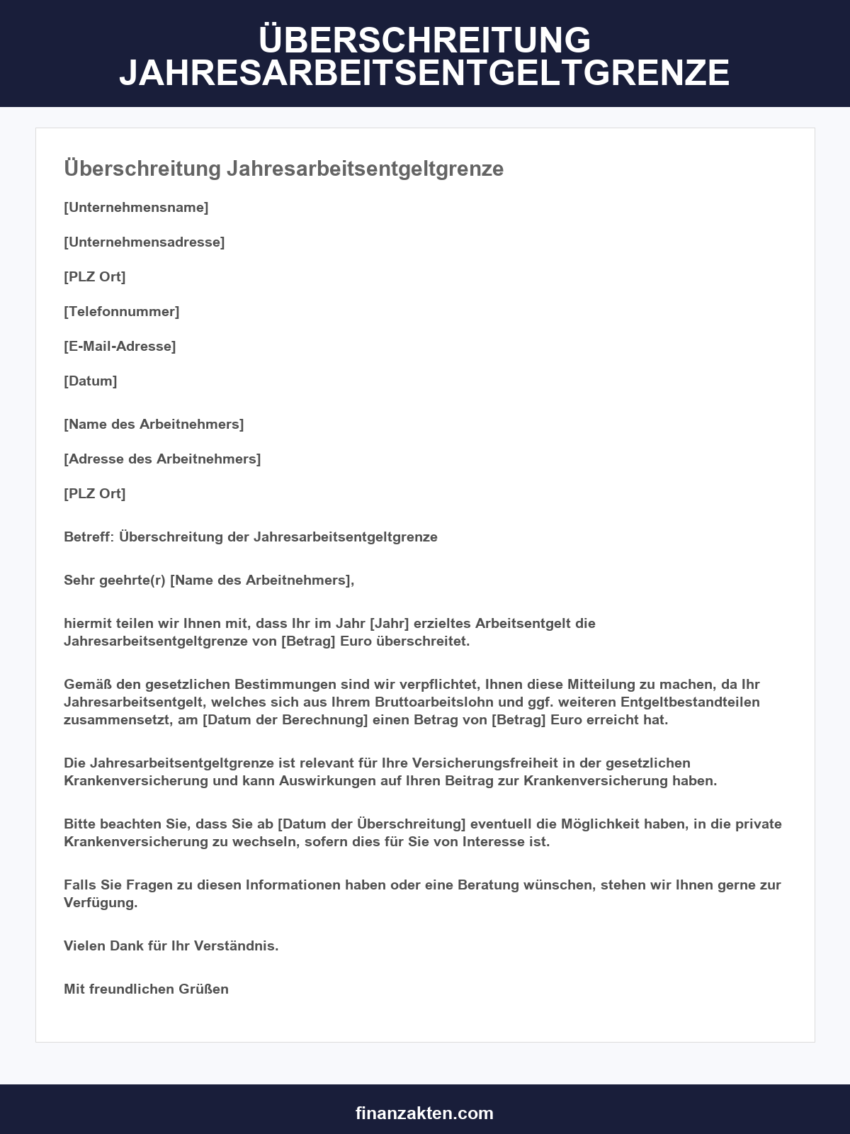 Musterschreiben Überschreitung Jahresarbeitsentgeltgrenze