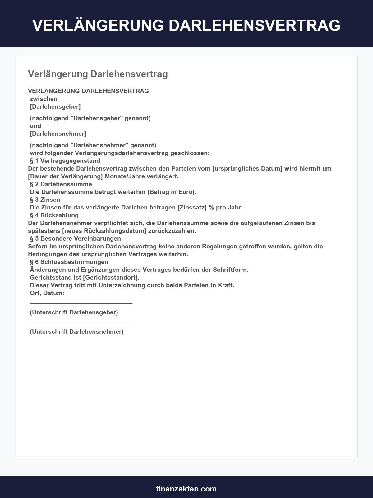 Verlängerung Darlehensvertrag Vorlage