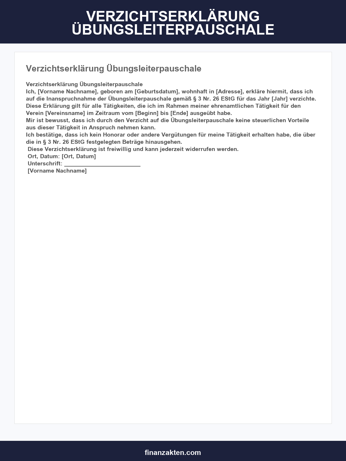 Verzichtserklärung Übungsleiterpauschale Muster