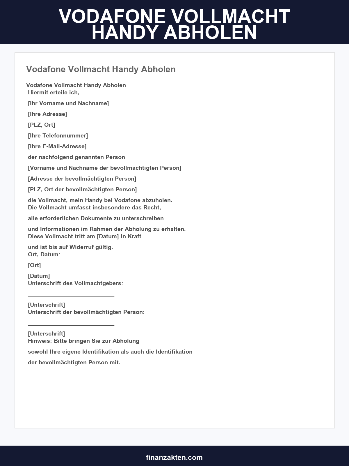Vodafone Vollmacht Handy Abholen
