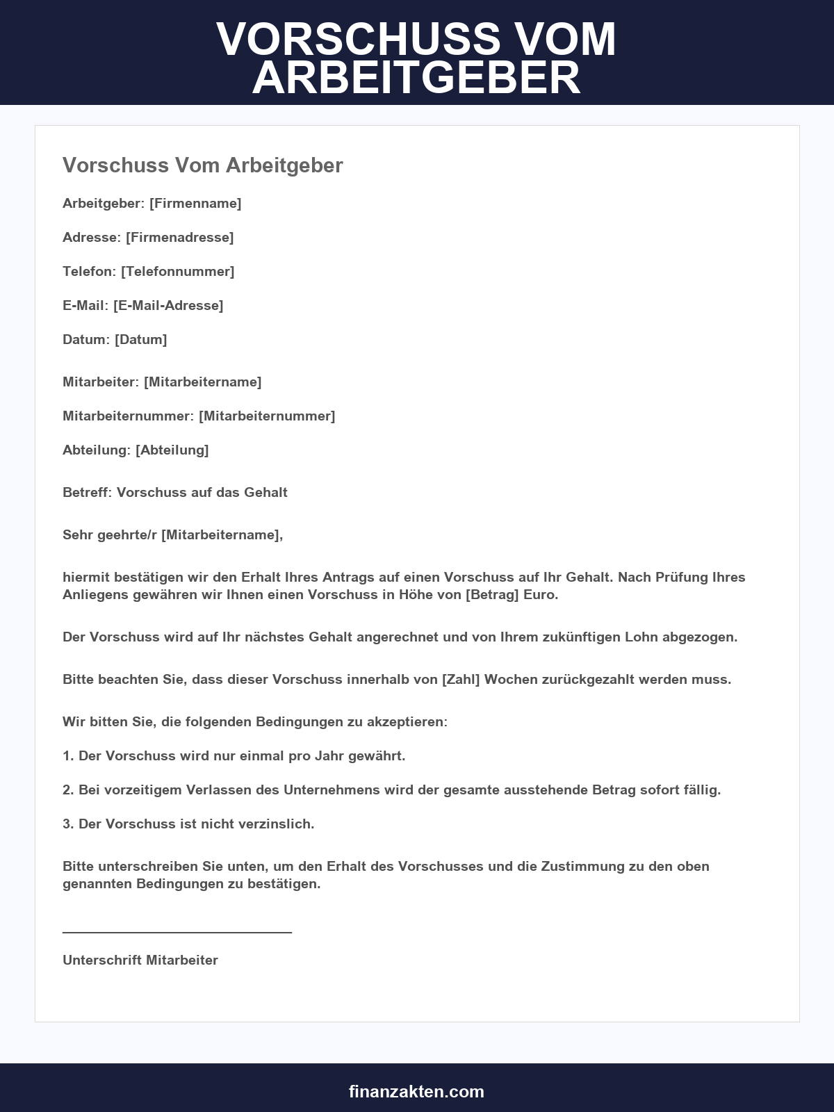 Vorschuss Vom Arbeitgeber Muster