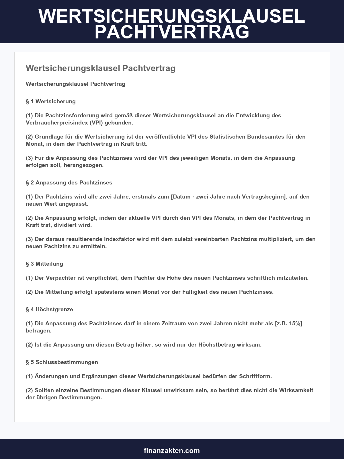 Wertsicherungsklausel Pachtvertrag Muster